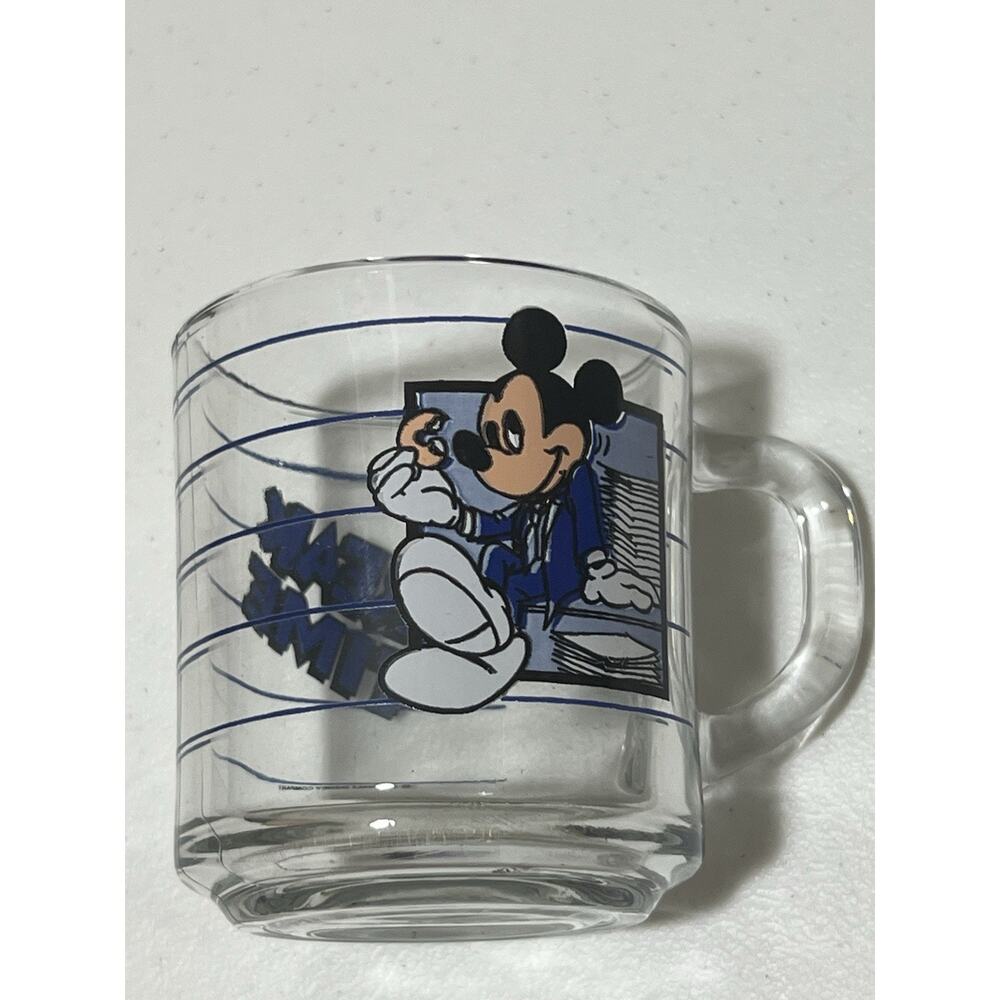 Vintage Mickey‎ Mouse Anchor Hocking Clear Glass Mug Break Time